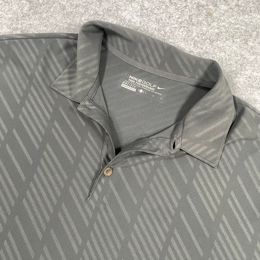 Nike Golf Mens Polo Shirt Large Gray Dri-FIT Tour Performance Geometric Stripe